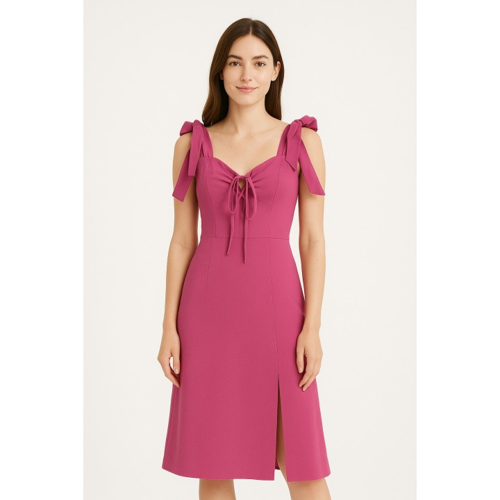 Vestido Crepe con cintas al hombro