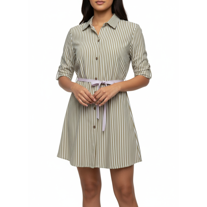 Bluson rayado con cinto manga larga