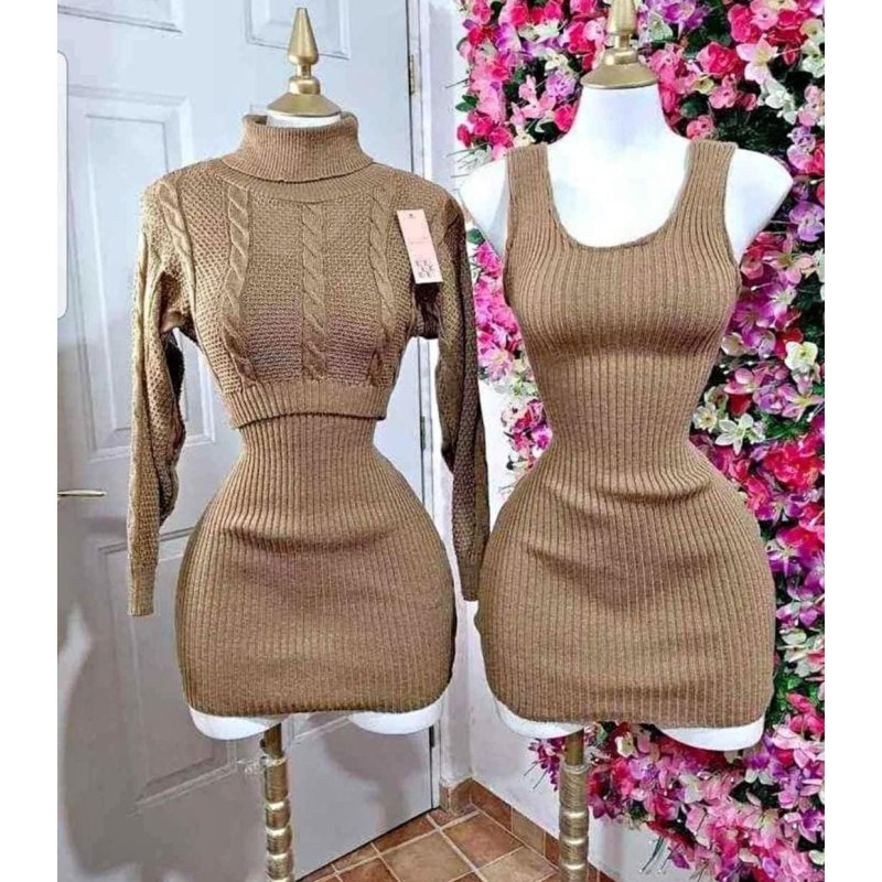 Conjunto 2 piezas sueter y vestido tejido